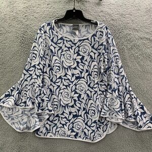 COCO BIANCO Blouse Womens XL Top Floral Extra Large Blue White